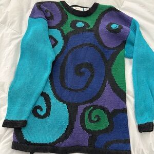 T&J Designs Vibrant Teal and Black Knit Sweater
